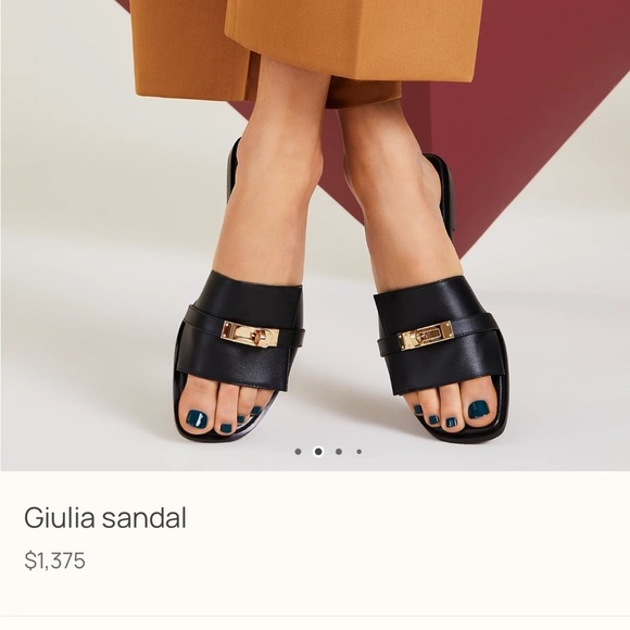 Hermes Giulia Black Slide Sandals with Gold Clasp - Picture 3 of 13